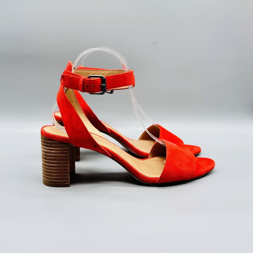 Madewell Sandal Women 9.5 Red Suede Ankle Strap Buckle Block Heel Open Toe Shoes